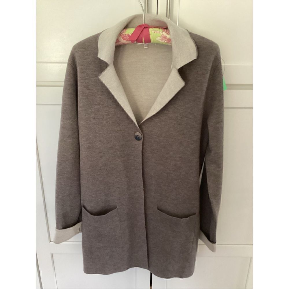 Dolce Stella Womens Cardigan Sweater Sz L Italy  Wool Blend Gray